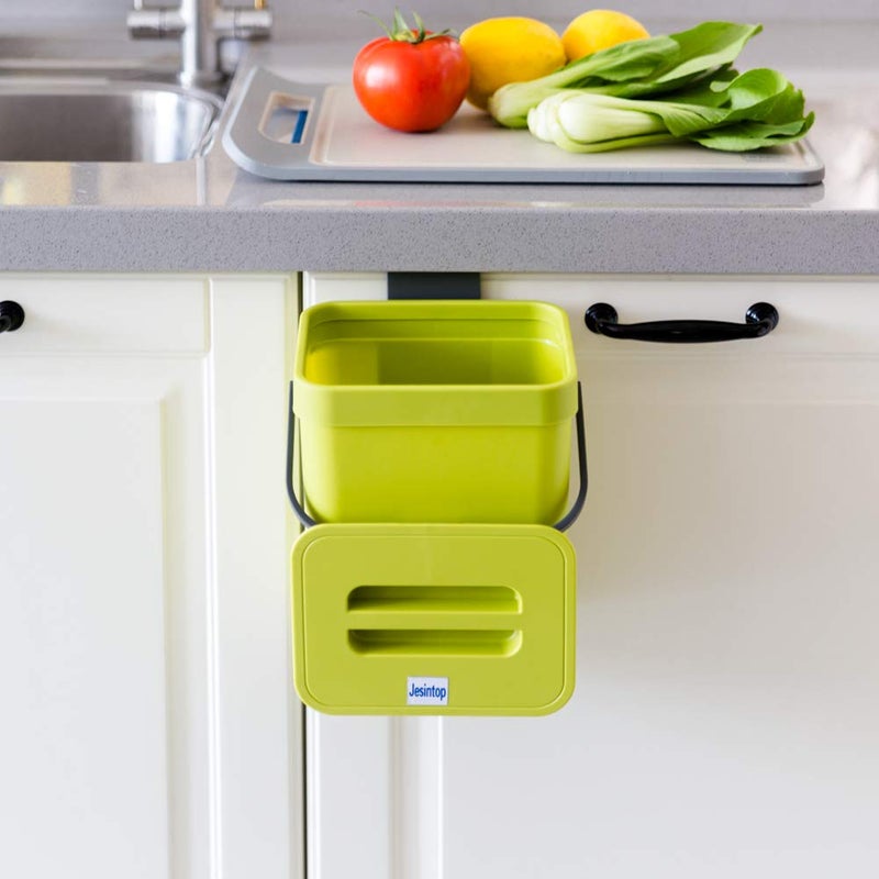 Jesintop Counter Top Compost Bin with Lid for Kitchen Waste Food Scrap,Mountable Bathroom Hanging Small Trash Can Under Sink 1.3 Gal/5 L Series,Green - Image 2